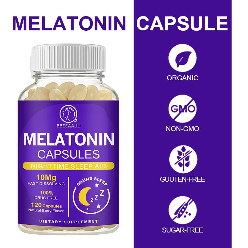 BBEEAAUU 10Mg Melatonin Capsules Vitamins B6 Relieve Insomnia Help Sleep Deep Sleeping for Middle-aged Elderly Adjust Sleep Time