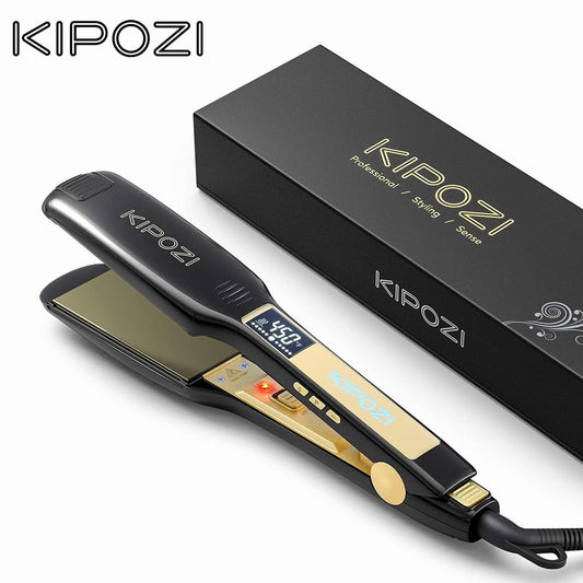 KIPOZI Hair Straightener 139 Titanium Flat Iron 1.75 Inch Wide Plate with LCD Display, Adjustable Temperature and Dual Voltage