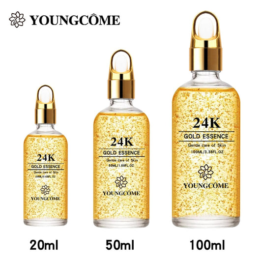 50ml 100ml 24K Gold Face Serum Brightening Skin Tone Hyaluronic Acid Moisturizing Essence Anti wrinkle Whiten Gold Skin Care