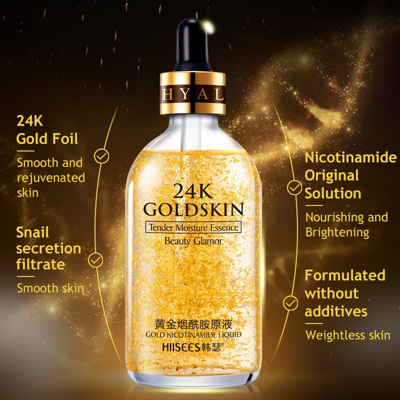 24K Gold Face Serum Hyaluronic Acid Moisturizing Essence Brightening Skin Tone Shrink Pores Anti Wrinkle Whitening Skin Care 30g