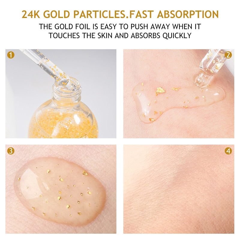 24K Gold Face Serum Hyaluronic Acid Moisturizing Essence Brightening Skin Tone Shrink Pores Anti Wrinkle Whitening Skin Care 30g