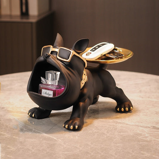 Nordic Decor Sculpture Dog Big Mouth French Bulldog Butler with Metal Tray Table Decoration Statue for Live Room Dog Bulter