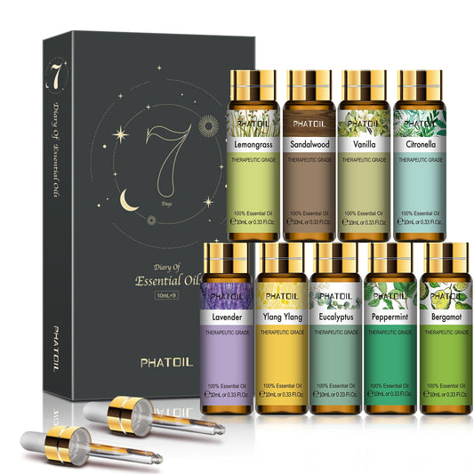 9pcs 10ml Diffuser Aroma Oil Pure Natural Essential Oils Gift Set Kit Rose Lavender Jasmine Eucalyptus Vanilla Mint Ylang Ylang