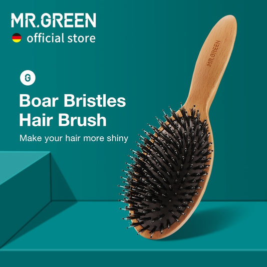 MR.GREEN Boar Bristle Hair Brush Natural Beech Comb Hairbrush for Curly Thick Long Dry Wet Hair Detangler Massage Brushes Women