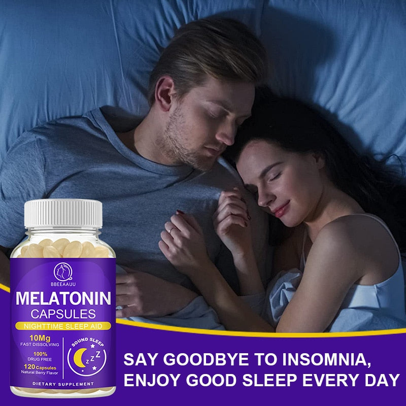 BBEEAAUU 10Mg Melatonin Capsules Vitamins B6 Relieve Insomnia Help Sleep Deep Sleeping for Middle-aged Elderly Adjust Sleep Time